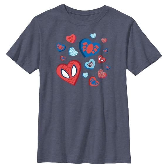 Boy's Marvel Spider-Man Candy Hearts Graphic Tee Navy Blue Heather Large