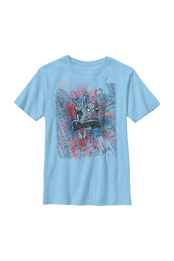 Boy's Marvel Spider-Man Color Smudge Graphic Tee Light Blue Medium