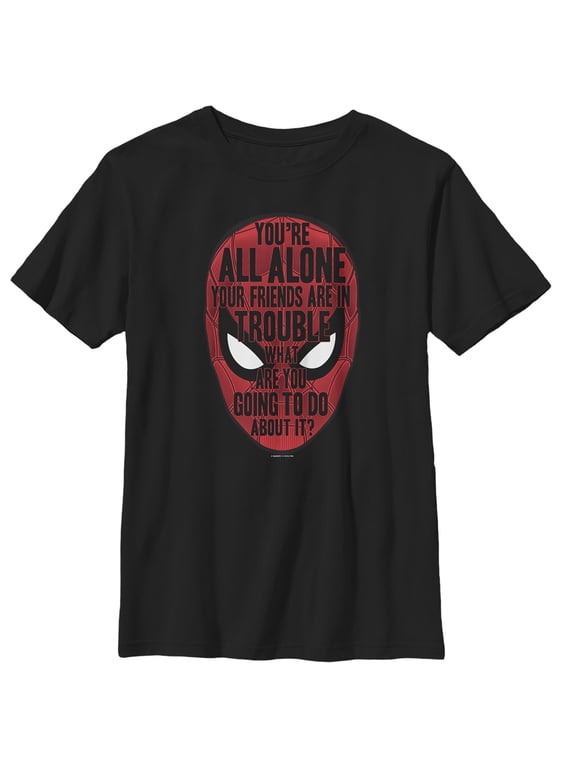 Boy's Marvel Spider-Man: Far From Home Alone Quote Graphic Tee Black Large