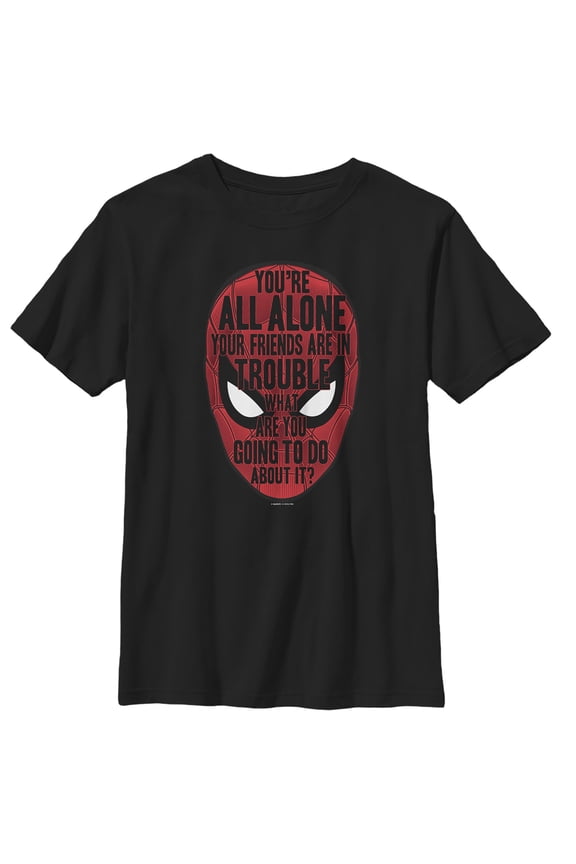 Boy's Marvel Spider-Man: Far From Home Alone Quote Graphic Tee Black Medium
