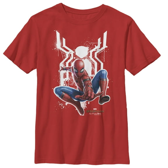 Boy's Marvel Spider-Man: Far From Home Logo Splatter Graphic Tee Red Large