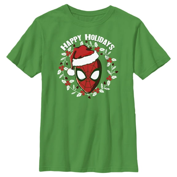Boy's Marvel: Spider-Man Happy Holidays  Graphic Tee Kelly Green X Small