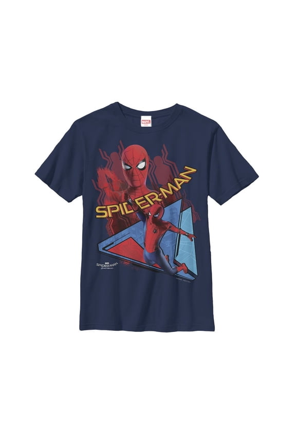 Boy's Marvel Spider-Man: Homecoming Logo Collage  Graphic Tee Navy Blue X Large