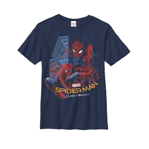Boy's Marvel Spider-Man: Homecoming Skyscraper Graphic Tee Navy Blue Medium