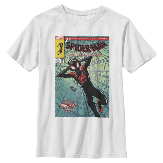 Boy's Marvel Spider-Man: Into the Spider-Verse Comic Cover Graphic Tee White Large
