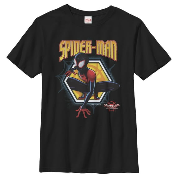 Boy's Marvel Spider-Man: Into the Spider-Verse Hexagon Graphic Tee Black X Large