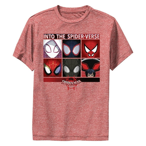 Boy's Marvel: Spider-Man: Into the Spider-Verse Mask Collage  Performance Graphic T-Shirt