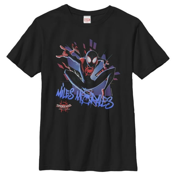 Boys' Husky Marvel Spider-Man: Into the Spider-Verse Miles Graffiti Graphic Tee Black Small