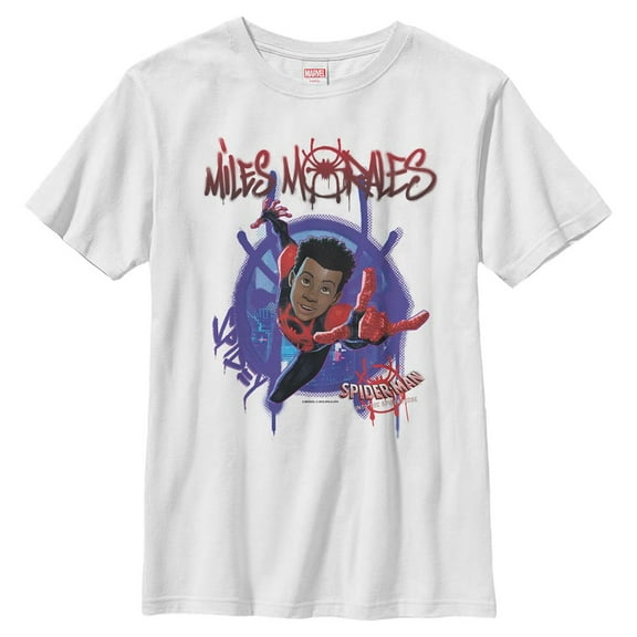 Boy's Marvel Spider-Man: Into the Spider-Verse Miles Morales Splat  Graphic Tee White Large