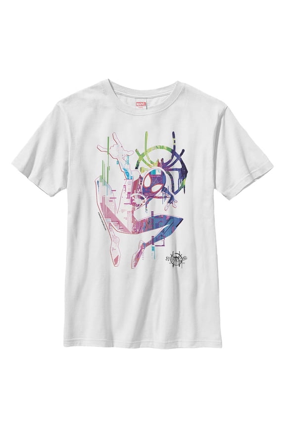 Boy's Marvel Spider-Man: Into the Spider-Verse Rainbow Watercolor Graphic Tee White X Small