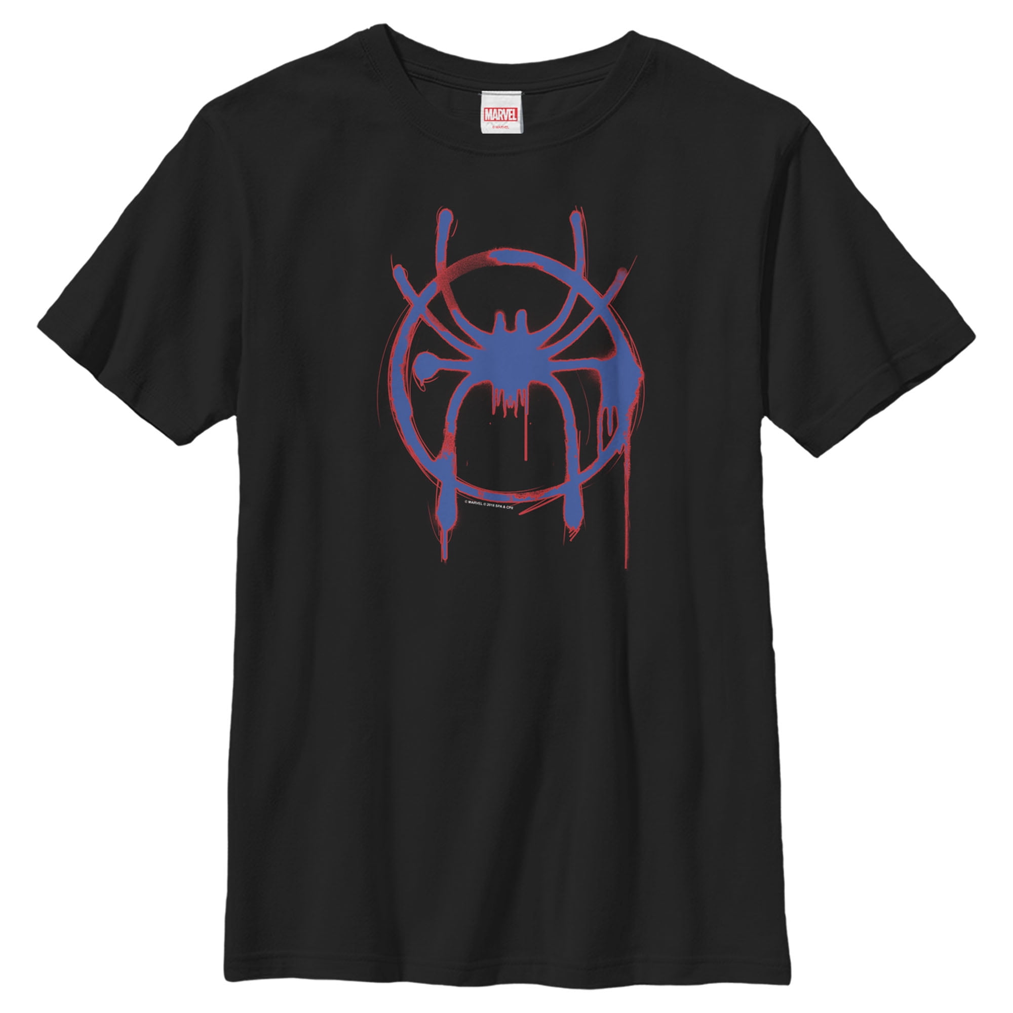 Boy\'s Spider-Verse Marvel Into the Spider-Man: Graphic Spray Tee Medium Black Paint Logo