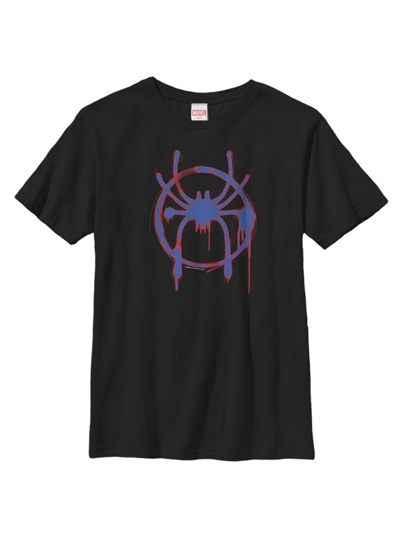 Boys' Husky Marvel Spider-Man: Into the Spider-Verse Spray Paint Logo Graphic Tee Black Medium