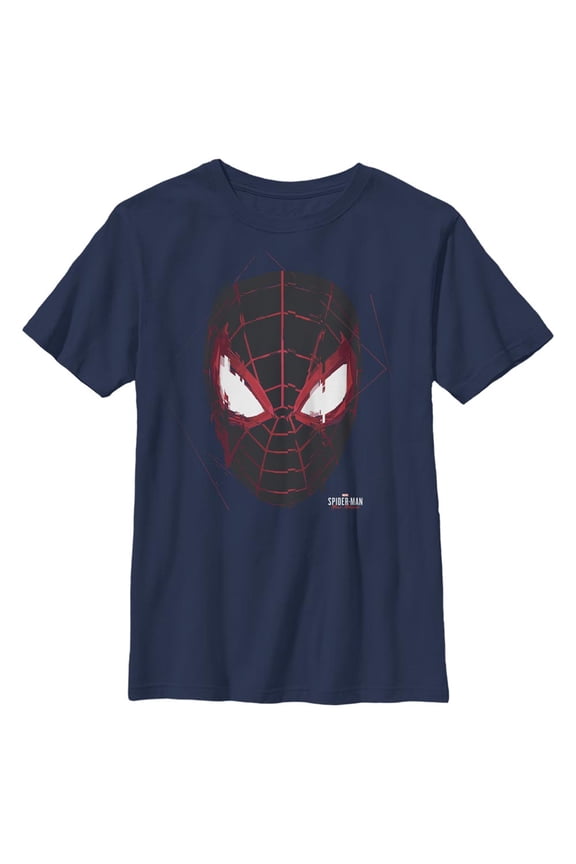 Boy's Marvel Spider-Man: Miles Morales Glitch Mask  Graphic Tee Navy Blue Large