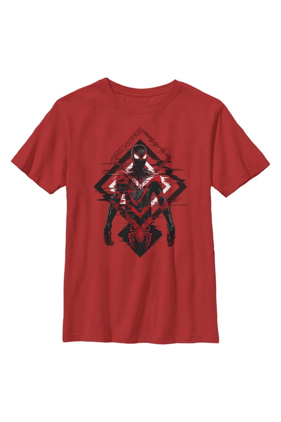 Boy's Marvel Spider-Man: Miles Morales Tech Glitch Graphic Tee Red Large