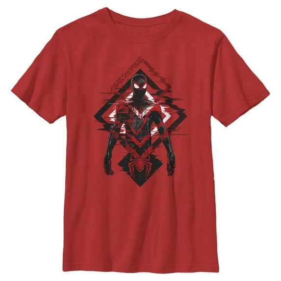 Boy's Marvel Spider-Man: Miles Morales Tech Glitch Graphic Tee Red X Small
