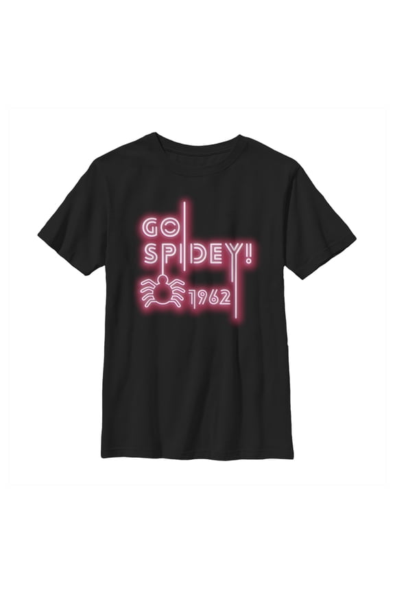 Boy's Marvel Spider-Man Neon Light Logo Graphic Tee Black Medium
