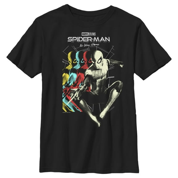 Boy's Marvel Spider-Man: No Way Home Colorful Stack  Graphic Tee Black Small