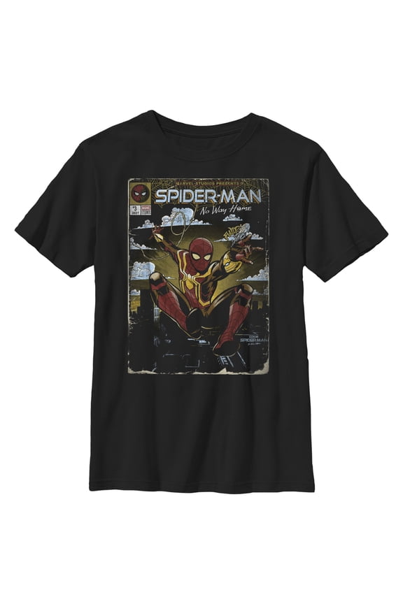 Boy's Marvel Spider-Man: No Way Home Comic Book Cover  Graphic Tee Black Large