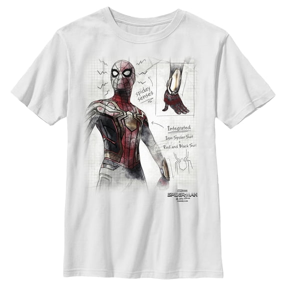 Boy's Marvel Spider-Man: No Way Home Integrated Suit Sketch Graphic Tee White X Small