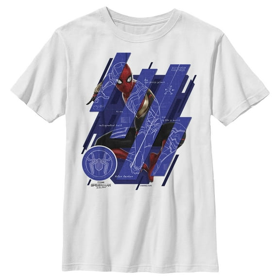 Boy's Marvel Spider-Man: No Way Home Suit Blueprint Panels Graphic Tee White Large