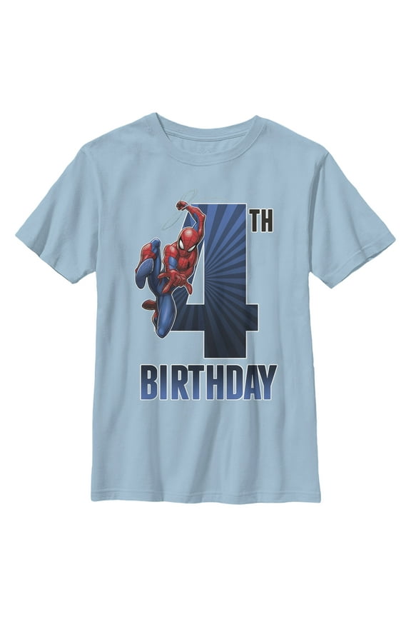 Boy's Marvel Spider-Man Swinging 4th Birthday Graphic T-Shirt