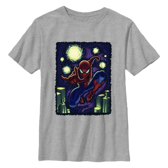 Boys' Husky Marvel: Spider-Man Thwip Pose Starry Night  Graphic T-Shirt