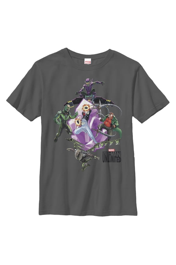 Boy's Marvel Spider-Man Unlimited Villains Graphic Tee Charcoal Large