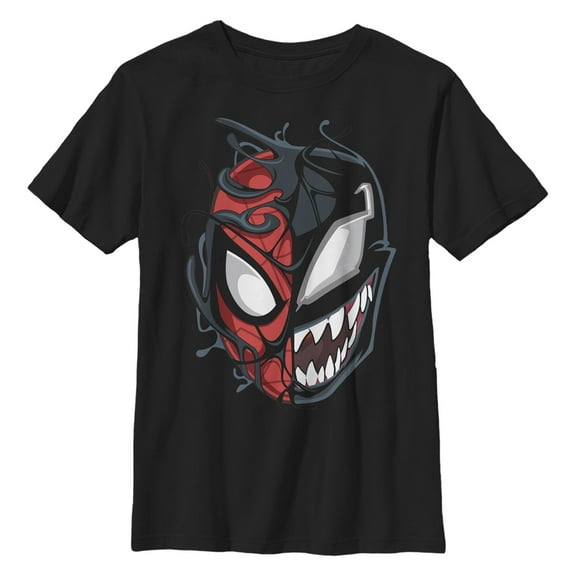 Boys' Husky Marvel Spider-Man Venom Mask Split  Graphic Tee Black Medium