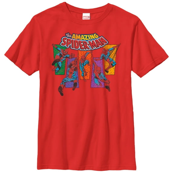 Boy's Marvel Spider-Man Web Poses Graphic Tee Red Medium