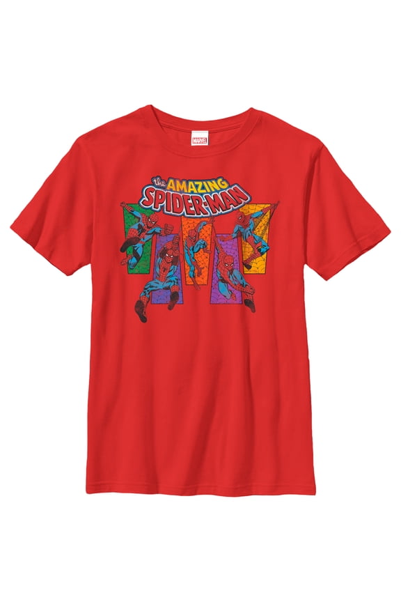 Boy's Marvel Spider-Man Web Poses Graphic Tee Red Medium