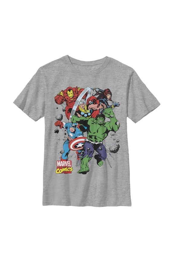 Boy's Marvel Squad Collision Graphic Tee Athletic Heather Large