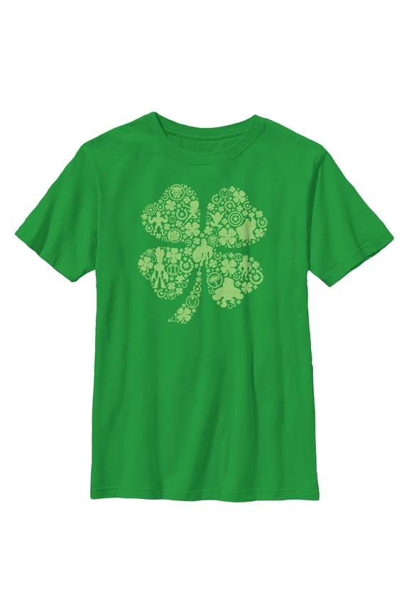 Boys' Marvel St. Patrick's Day Avenger Icons Clover Collage Graphic Tee Kelly Green Large
