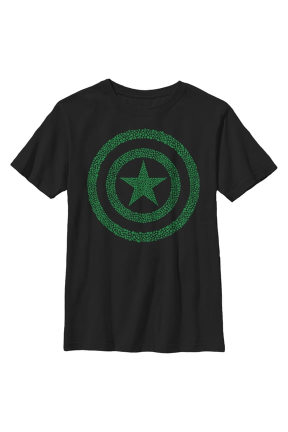 Boy's Marvel St. Patrick's Day Captain America Clover Shield  Graphic Tee Black Small