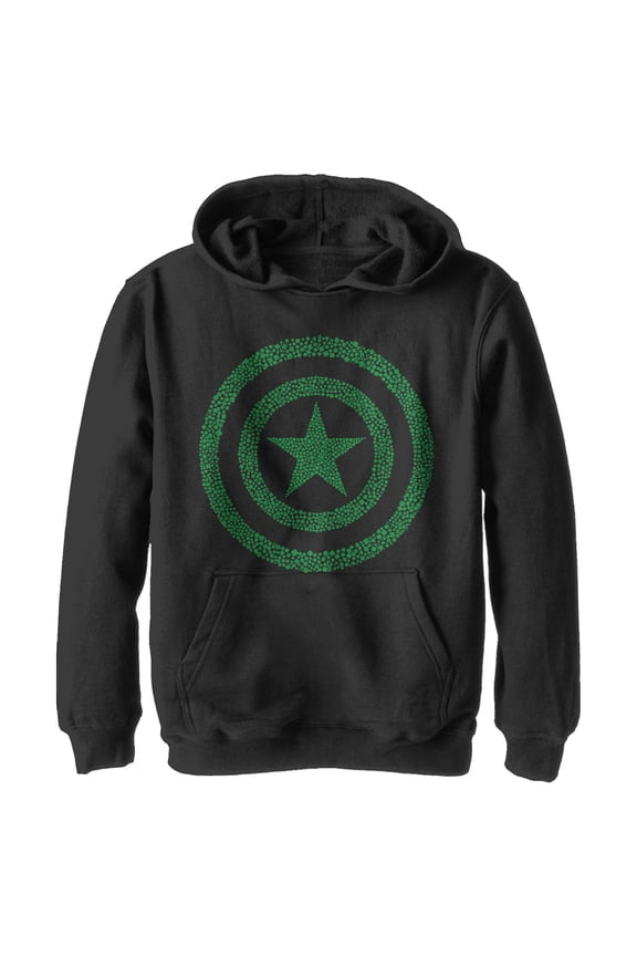 Boy's Marvel St. Patrick's Day Captain America Clover Shield Pull Over Hoodie Black Small