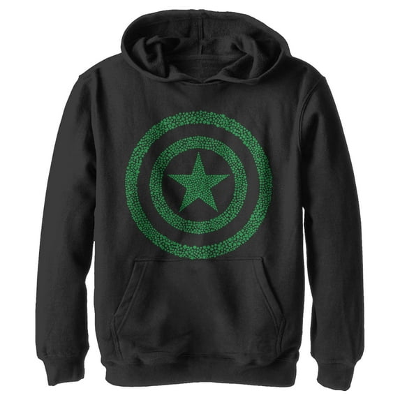 Boy's Marvel St. Patrick's Day Captain America Clover Shield Pull Over Hoodie Black X Large