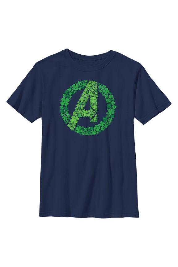 Boy's Marvel St. Patrick's Day Clover Fill Logo Graphic Tee Navy Blue Small