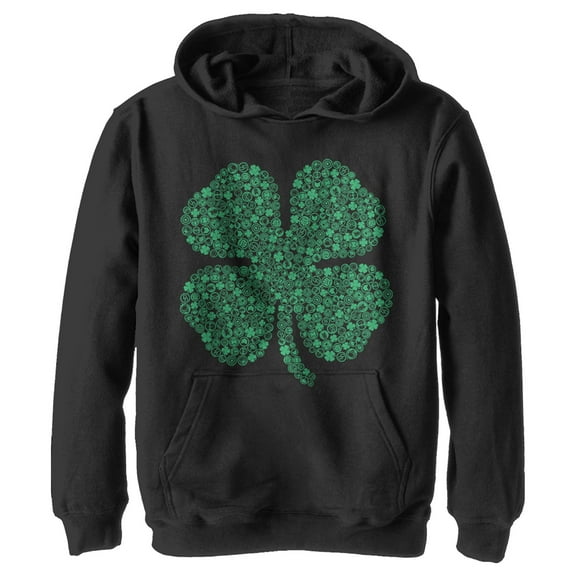 Boy's Marvel St. Patrick's Day Hero Icon Clover  Pull Over Hoodie Black Medium