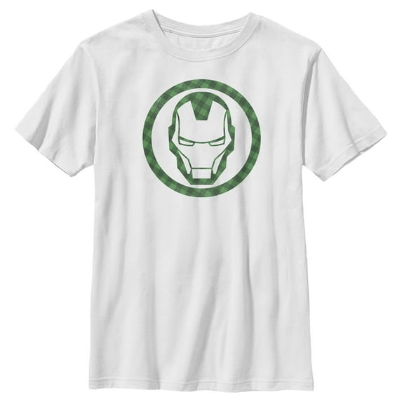 Boy's Marvel St. Patrick's Day Lucky Iron Man Mask Graphic Tee White Large