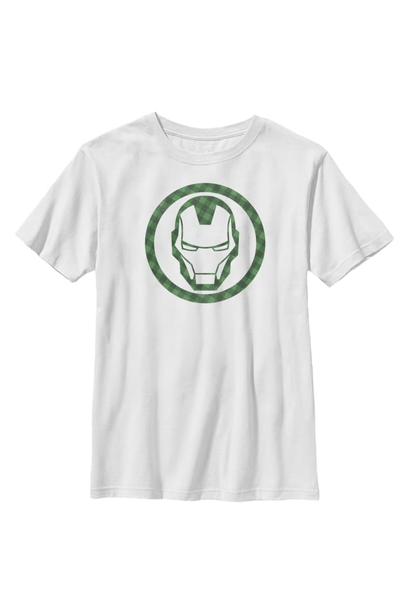 Boy's Marvel St. Patrick's Day Lucky Iron Man Mask Graphic Tee White X Large