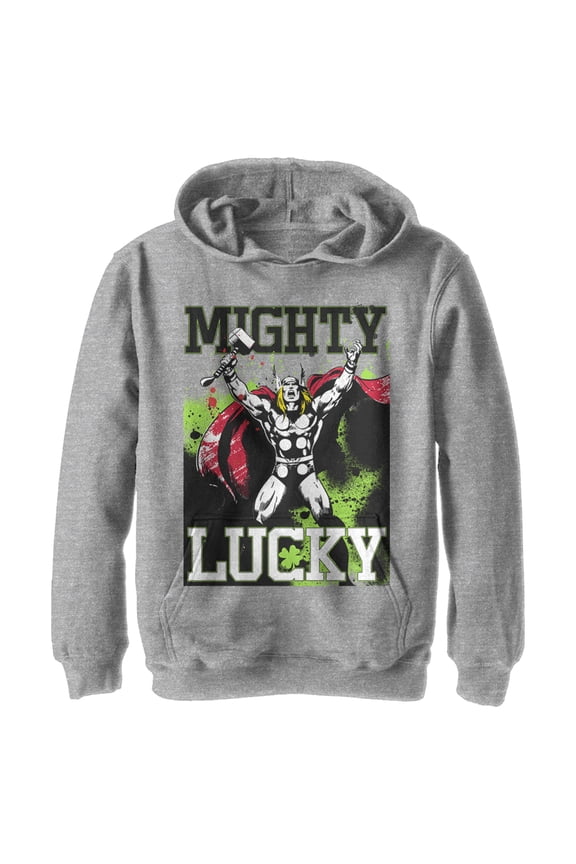 Boy's Marvel St. Patrick's Day Mighty Lucky Thor Pull Over Hoodie Athletic Heather X Large