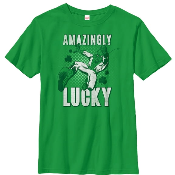 Boy's Marvel St. Patrick's Day Spider-Man Amazingly Lucky Graphic Tee Kelly Green Small