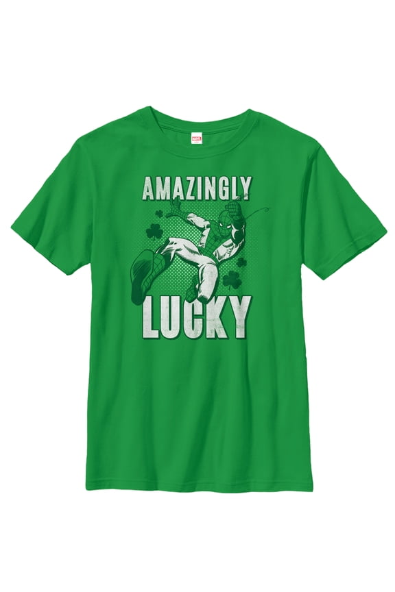 Boy's Marvel St. Patrick's Day Spider-Man Amazingly Lucky Graphic Tee Kelly Green Small