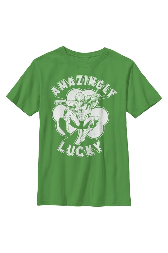 Boy's Marvel St. Patrick's Day Spider-Man Lucky Clover Graphic Tee Kelly Green Small
