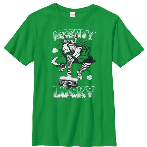 Boy's Marvel St. Patrick's Day Thor Mighty Lucky Graphic Tee Kelly Green Medium