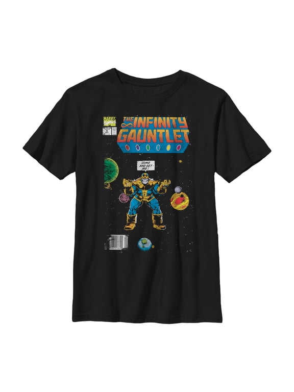 Boy's Marvel Thanos Infinity Gauntlet Comic Book Graphic Tee Black Large