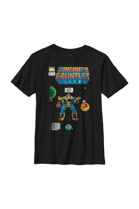 Boy's Marvel Thanos Infinity Gauntlet Comic Book  Graphic Tee Black Medium