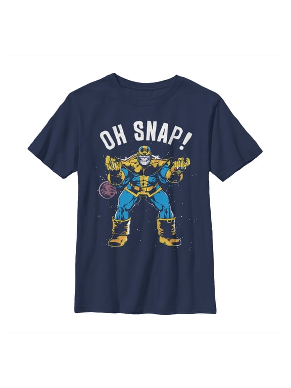 Boy's Marvel Thanos Retro Oh Snap Graphic Tee Navy Blue Large