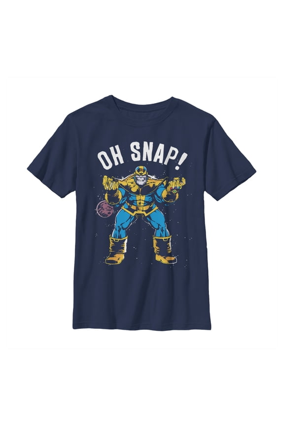Boy's Marvel Thanos Retro Oh Snap Graphic Tee Navy Blue Small