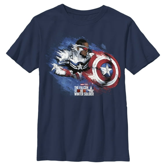 Boy's Marvel The Falcon and the Winter Soldier Captain America Paint Graphic Tee Navy Blue X Small
