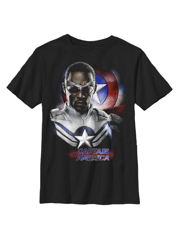 Boy's Marvel The Falcon and the Winter Soldier Captain America Pose Sam Graphic Tee Black X Large